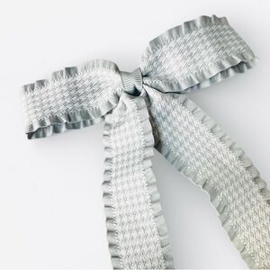 Checked Ruffled Edge Hair Bow Alligator Clip Gray New